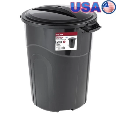 32 Gallon Heavy Duty Plastic Trash Can W/ Click Lock Lid & Carry Handles New
