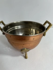 Vintage Copper On Stainless Collander With Brass Feet  Small - Picture 1 of 14