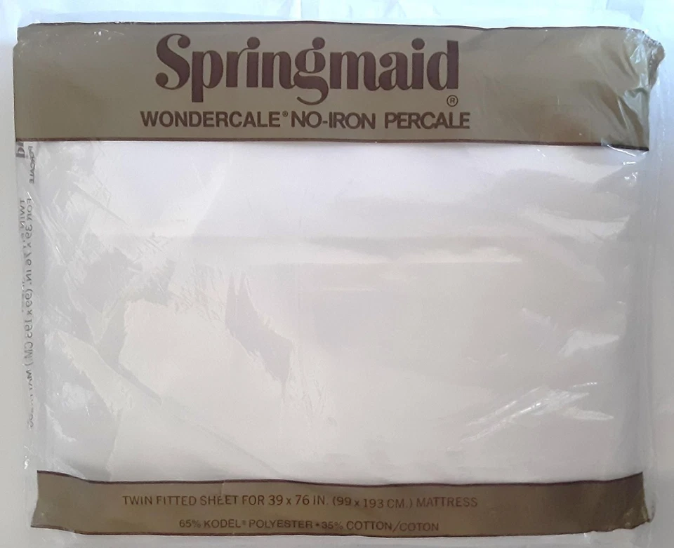 SPRINGMAID Wondercale No-Iron Percale Twin-Fitted Sheet - White - New Old Stock - Image 1 of 1
