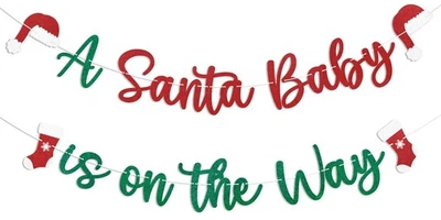Santa Baby is on the Way Banner - Christmas Baby Shower Decorations, Winter N... - Image 1 of 4
