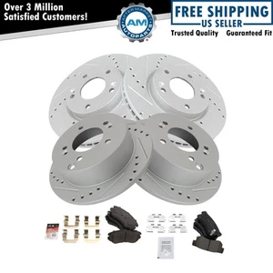 Front & Rear Ceramic Disc Brake Pads & Performance Drilled Slotted Coated Rotors - Picture 1 of 11