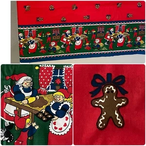 Vtg Sweden Christmas Fabric Tablecloth Santa Clause Elf Gingerbread Hearts 5 Yds - Picture 1 of 15