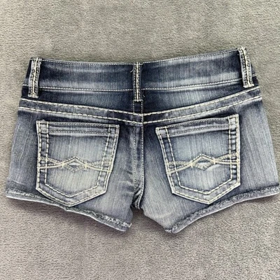 Mudd Kids Blue Denim Shorts Size 1 Distressed Frayed Hem Stitched Pockets - Image 1 of 4