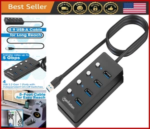 4 Port USB 3.2 Hub Splitter, 5ft Extension Cable, On/Off Switch, PC/Laptop Adapt - Picture 1 of 8