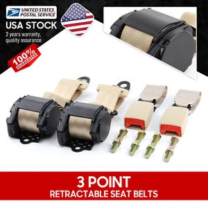 Set of (2) Safety 3 Point Retractable Car Seat Lap Belt Adjustable Kit Universal - Picture 1 of 23