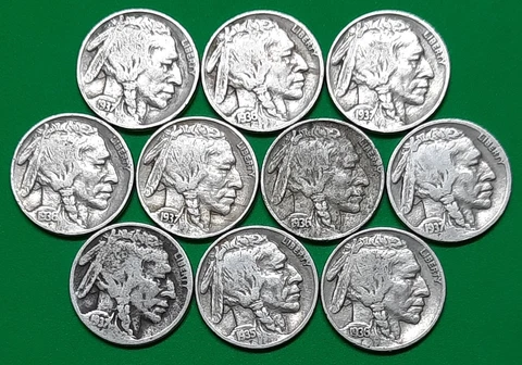 Ten FULL DATE Buffalo Nickels! Cover