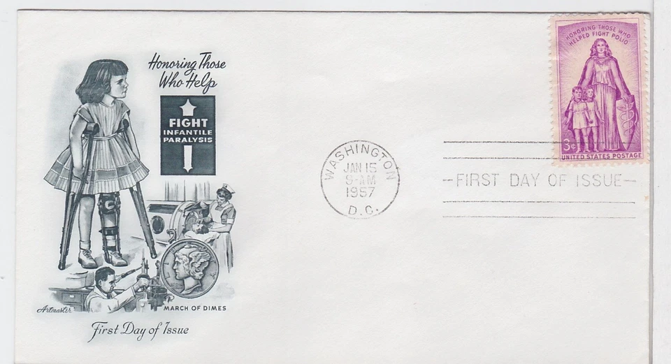 TurtlesTradingPost -  Fight Infantile Paralysis #1087- 1957 Artmaster FDC - Image 1 of 1