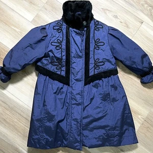 Rothschild Girls Blue Fur Collar Dress Coat Church Party Warm Size 4 FLAWS READ - Picture 1 of 7
