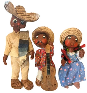 Vtg Mexican Folk Art Vtg 1970’s Handmade Dolls Lot Of 3 10” 8” Read Flaw - Picture 1 of 4