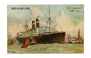 SS ARABIC IN HARBOR ~ RED STAR SHIP LINE, ARTIST IMAGE ~ used from England 1929 - Picture 1 of 2