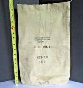 VINTAGE U.S. MINT Penny Bag $50 Cents Canvas Money Coin Transfer / Deposit Bag - Picture 1 of 16