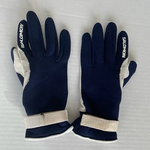 Salomon Cross Country Gloves Mens Small Leather Nylon Navy Blue White Vintage - Picture 1 of 18