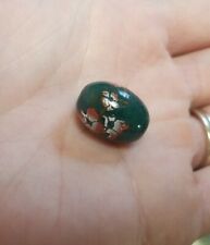 6 Porcelain Oval beads Green with Red and white Flower patterns. 