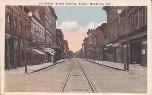 Meadville, PENNSYLVANIA - Water Street - 1925 - trolley tracks - Picture 1 of 2
