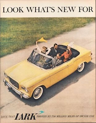 1960 Studebaker Lark Yellow Convertible Green Station Wagon Vintage Print Ad - Image 1 of 2