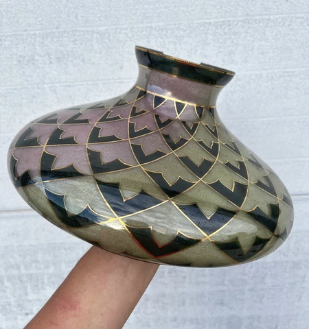 Vintage c1930s Green / Purple Swirl Glass Light Shade Fixture Geometric Art Deco Cover
