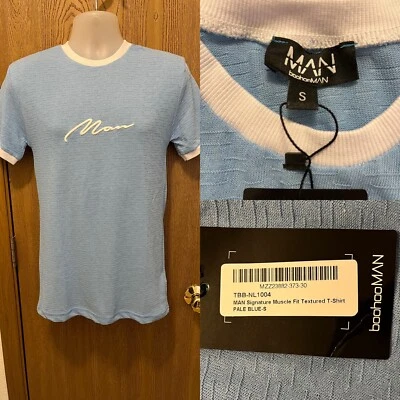 Camiseta pequeña texturizada Boohoo MAN Signature ajuste muscular azul pálido manga corta nueva con etiquetas Foto 1 de 4