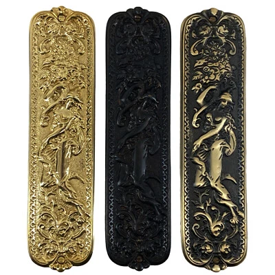 Art Deco or Nouveau Woman Brass Push Plate 9.75 Inches - Choose Finish - Image 1 of 4