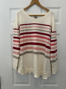 Chicos Zenergy Shirt Women's Ivory Striped Knit Long Sleeve Top - Chicos Size 3 - Picture 1 of 3