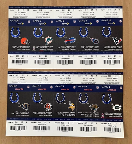 TY HILTON DEBUT / ANDREW LUCK ROOKIE 2012 NFL INDIANAPOLIS  COLTS FULL TICKETS Cover