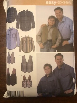 Simplicity 4975 Husky Boys & Big And Tall Mens Western Shirt Vest S M L 1X - 5X - Image 1 of 4
