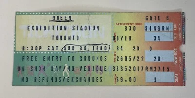 RARE 1980 Queen Concert Ticket Stub Toronto Canada CNE Stadium - Image 1 of 2