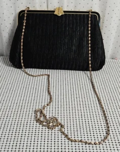 Vintage Evening Purse Clutch Black Shoulder Bag, Hong Kong Made - Picture 1 of 10