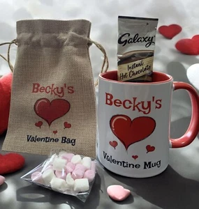 Personalised Valentine’s Mug | Hot Chocolate Bag | Valentine’s Day Gift Mug - Picture 1 of 9