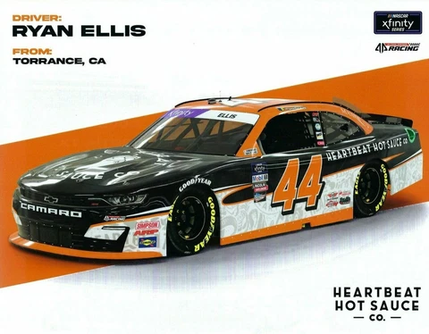 2022 RYAN ELLIS “HEARTBEAT HOT SAUCE” #44 NASCAR XFINITY POSTCARD Cover