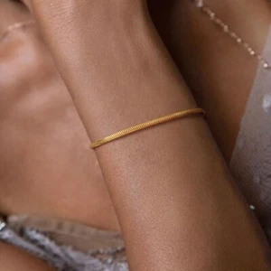 Thin Square Snake Chain Stainless Steel Basic Gold Bracelets Women Men Wristband - Picture 1 of 9