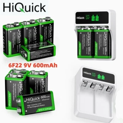 9 Volt Block Lithium Wiederaufladbare Akku Li-ion Batterie / 2 Slot 9V Ladegerät - Bild 1 von 4