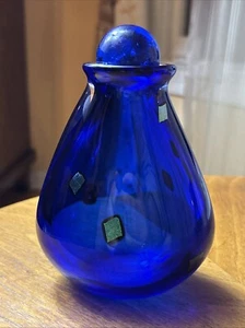 Studio Art Glass Vase Cobalt Blue W Colorful Specks Signed Sharon Fujimoto Rare - Picture 1 of 24
