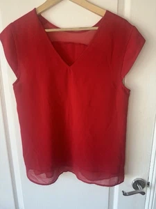 Red V Neck Semi Sheer Top From Oasis With Capped Sleeves In Size Medium - Picture 1 of 4