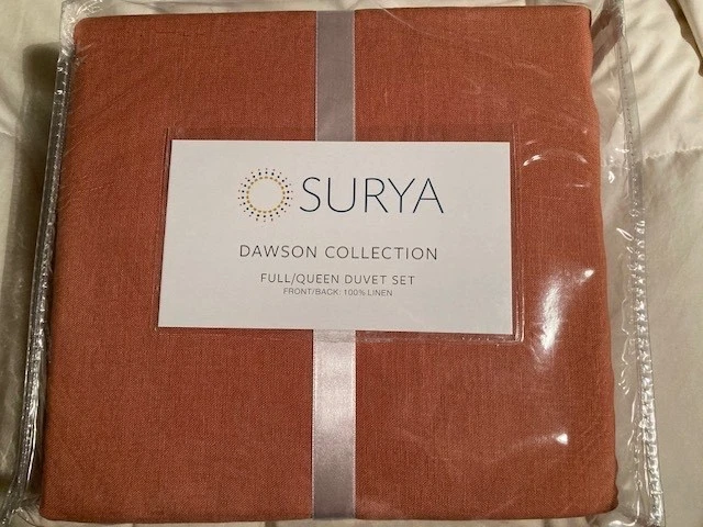 Juego de edredón completo/queen colección Surya Dawson, óxido, 100 % lino, nuevo Foto 1 de 4