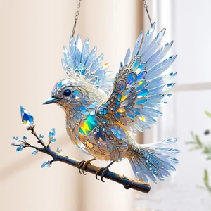 Crystal Sky Bluebird Stained Art Ornament, Terrain-Hill Indoor/Outdoor Blue Humm - Picture 1 of 10
