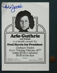 Alice's Restaurant Arlo Guthrie autographed Fred Harris for President leaflet -- - Picture 1 of 1