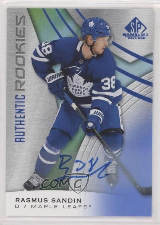 2019 Upper Deck SP Game Used Authentic Rookies Blue Rasmus Sandin Rookie Auto RC - Image 1 of 2