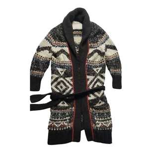 Hollister Shawl Collar Cardigan Sweater Aztec Knit Open Front Duster L - Picture 1 of 13