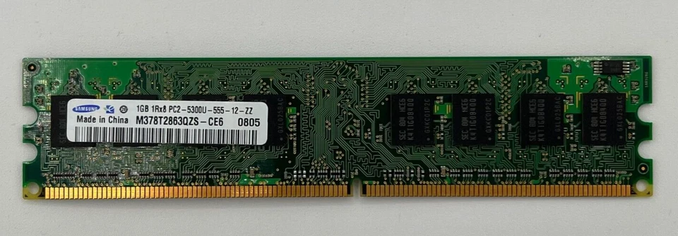 Samsung M378T2863QZS-CE6 1GB PC2-5300 DDR2-667MHz non-ECC Unbuffered CL5 240-Pin - Image 1 of 1
