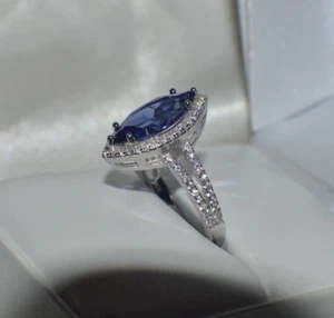 7 CARAT PREMIUM AAA TANZANITE & 76 FLAWLESS DIAMONDS COCKTAIL GYPSY 14K GP  S 7. - Picture 1 of 12