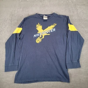 Nike Vintage Soccer Graphic T-Shirt Long Sleeve Eagle Blue Youth Size L - Picture 1 of 9
