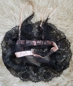 VICTORIA'S SECRET BLACK EYELASH LACE PINK SATIN SEXY BABY DOLL CAMISOLE S NWOT - Picture 1 of 11