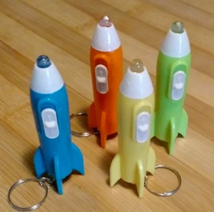 Set of 4 ROCKET  SHIP LED Pen Light Keychains 2.5" Fun Accessory - Picture 1 of 3