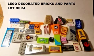 LEGO Lot of 34 Bulk Assorted Decorated Tile Bricks Minifigure Friends Star Wars - Picture 1 of 1