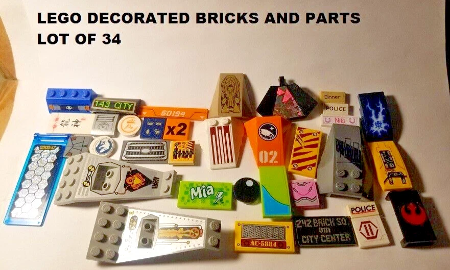 LEGO Lot of 34 Bulk Assorted Decorated Tile Bricks Minifigure Friends Star Wars - Image 1 of 1