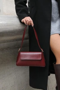 Burgundy Vegan Leather Baguette Bag – Stylish Shoulder Purse for Women - Picture 1 of 5