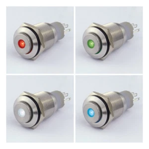 Druck-Taster / Schalter Edelstahl IP67 12 mm LED Punkt Schließer 36 V 2 A 13634 - Bild 1 von 1