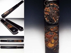 Pipecase Sagemono Meiji japanische antike Matsutori & Kirschblüte Goldlack - Bild 1 von 9