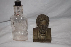 2 Vintage Abraham Lincoln Coin Banks Metal Glass Banthrico National Life Botte - Picture 1 of 8