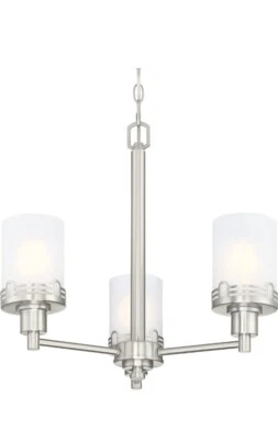 Doraimi 3 Light Chandelier Hollow Crystal Shaft Brushed Nickel Opal Glass Shade - Image 1 of 4